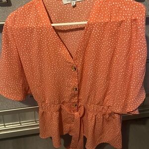Sweet Rain Orange Dotted Blouse